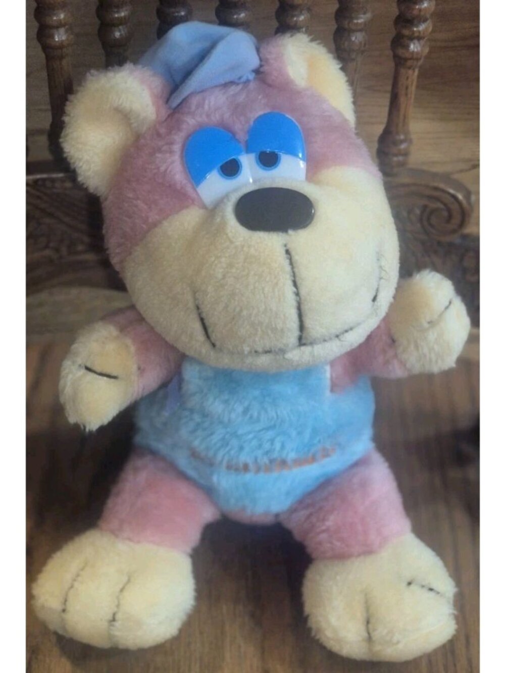 Plush Original Kranimals Pink Teal Overalls Bear Kmart Stuffed Animal 1985 Vtg.